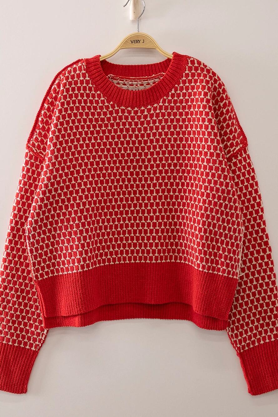 Geometric Check Pattern Sweater